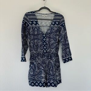 Navy Blue Paisley Print Romper